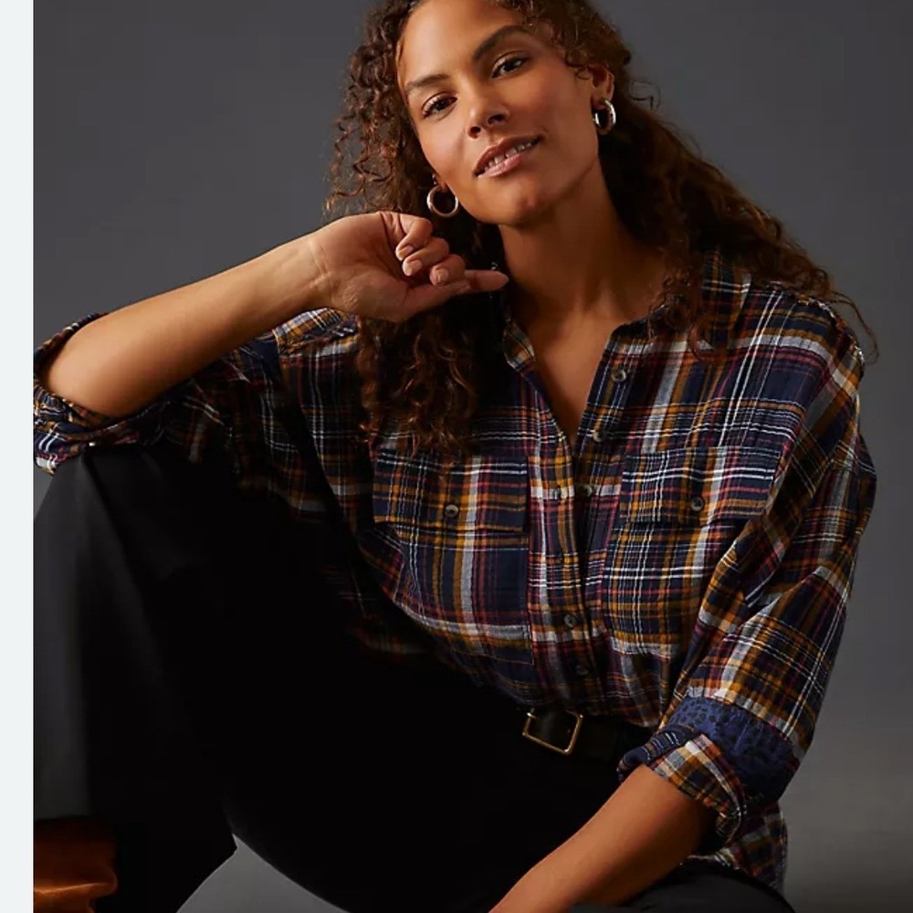 Anthropologie Pilcro Cropped Plaid Shirt Size‎ S